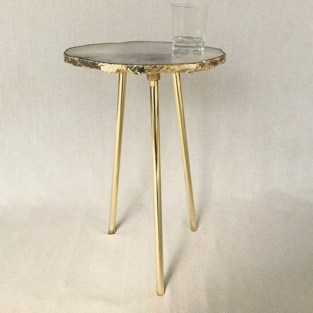 Small Gray Agate Side Table, 11" x 7" Organic Edge