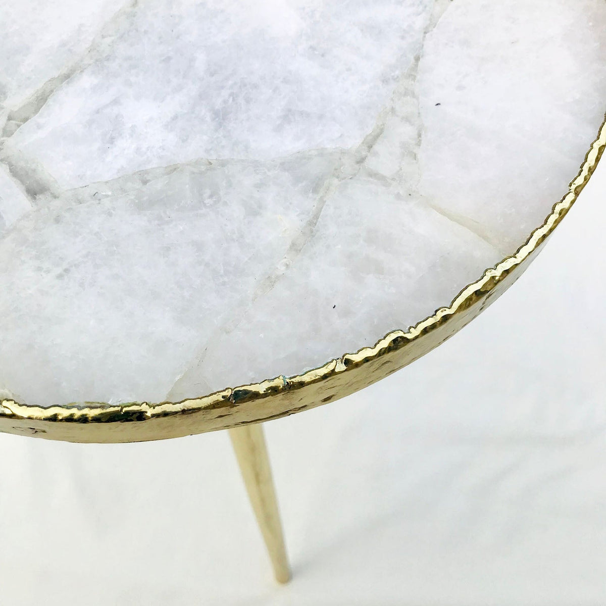 White Agate Side Table, Round Top