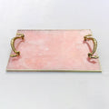 Rose Quartz Serving Tray with Brass Handles