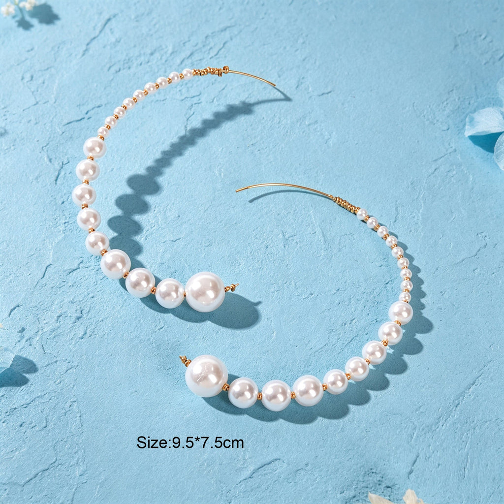 Retro Jewellery Big Pearl Statement Hoop Earrings Fashion Women Accessories - Earrings at Dealshubindia