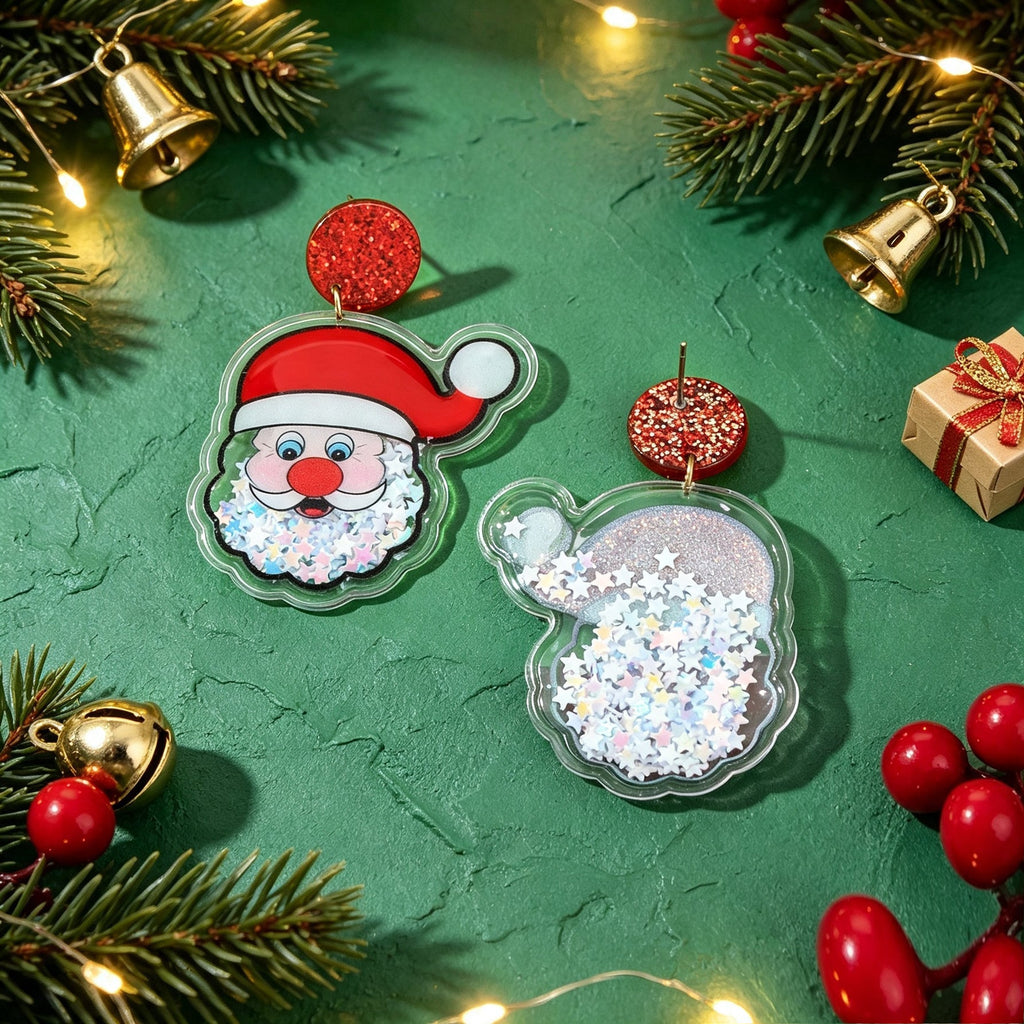 Festive Xmas Red Disc Santa Dangle Earrings Christmas Party Costume Accessories