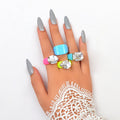 4pcs/set Multi Colour Stunning Big Stone Finger Rings Fashion Women Jewelry Gift - Rings at Dealshubindia