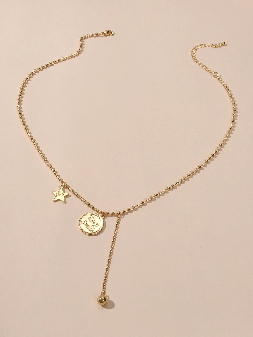 Dainty Party Jewellery Gold Popcorn Chain Luck Letter Star Round Charm Necklace