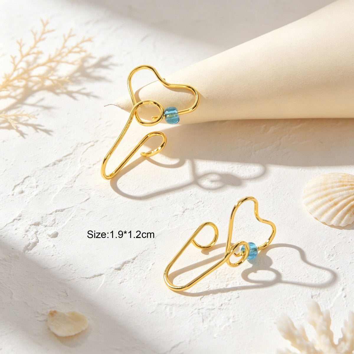 2pcs Beads Gold Hollow Love Heart Ear Cuff Earring Daily Gathering Festival Gift