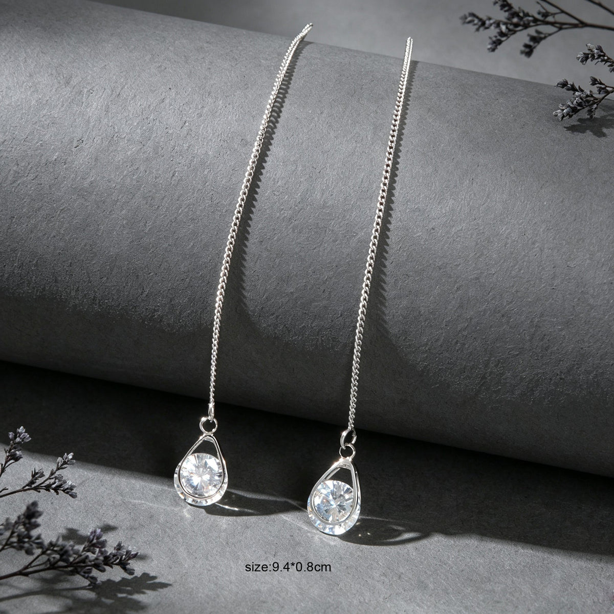 Silver Long Thin Chain Glitter Water Drop Dangle Earrings Dainty Ear Line Elegant Party Banquet Jewelry