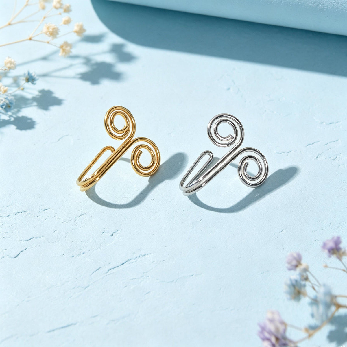 2pcs Boho Double Spiral Wire Ear Cuff Gold Silver Non-Pierced Cartilage Ear Clip