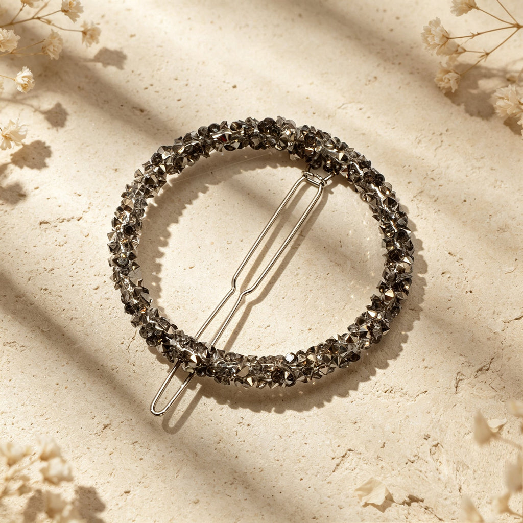 Glamorous Full Rhinestone Circle Hair Clip Elegant Party Dating Hair Accessory