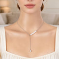 Silver Y-shaped adjustable necklace with pearl cluster and drop pearl