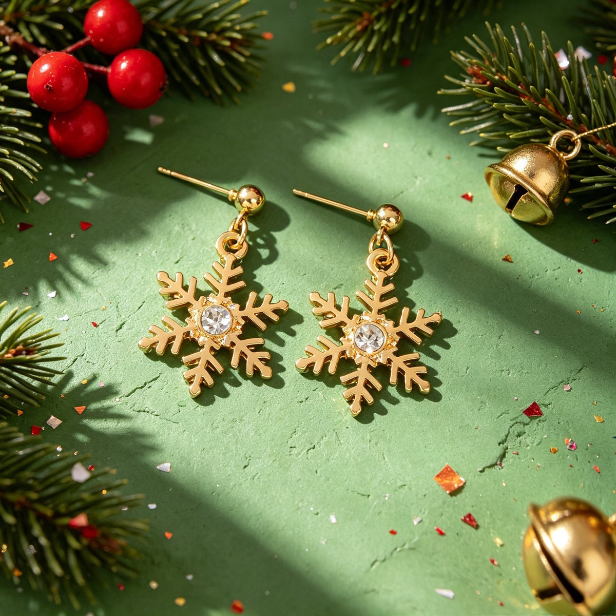 Christmas Jewellery Rhinestone Gold Snowflake Drop Earrings Festival Accessories