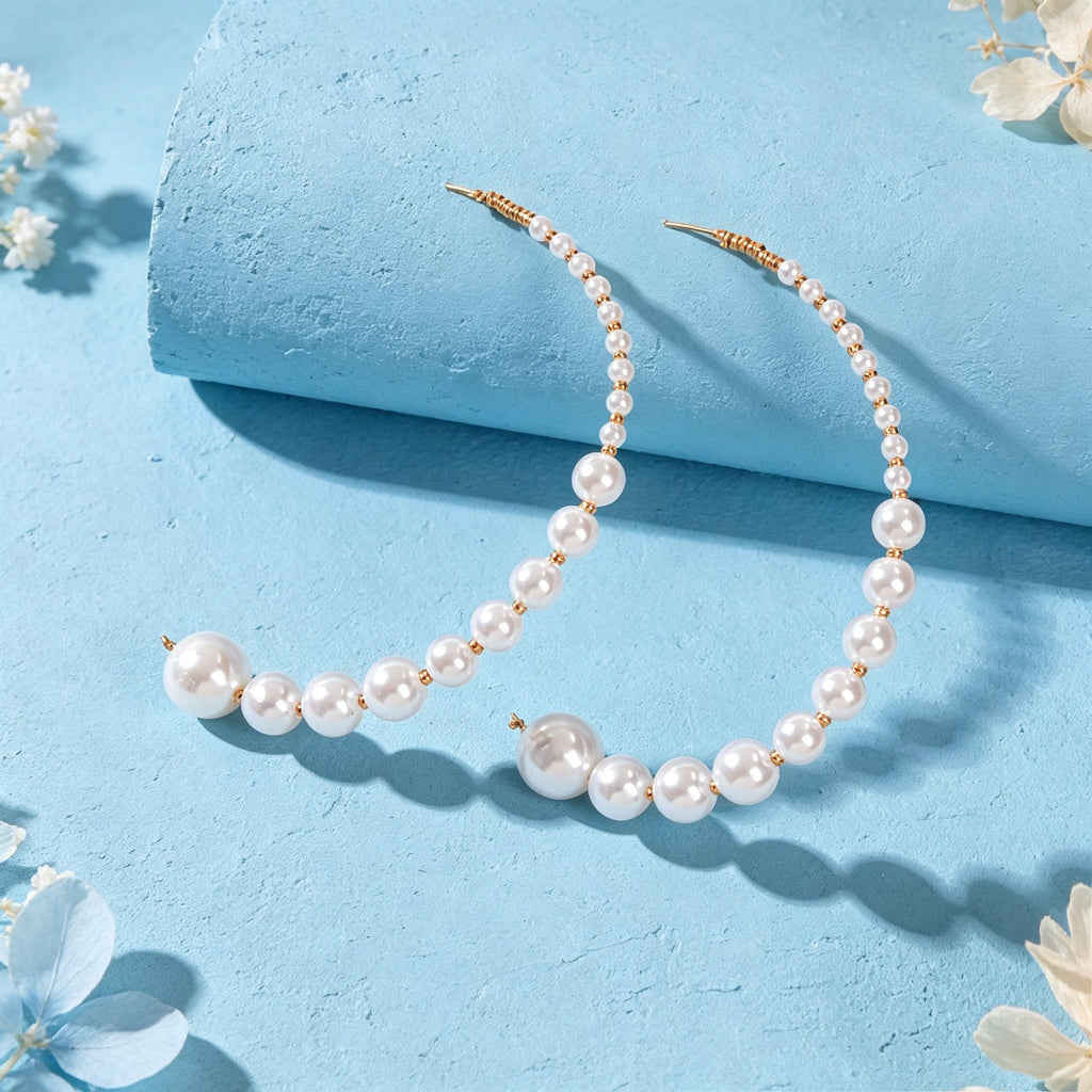 Big C Shape Imitation Pearl Hoop Stud Earrings Elegant Wedding Vacation Party Jewelry