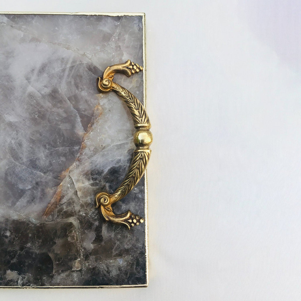 Smoky Quartz Serving Tray with Brass Handles-1