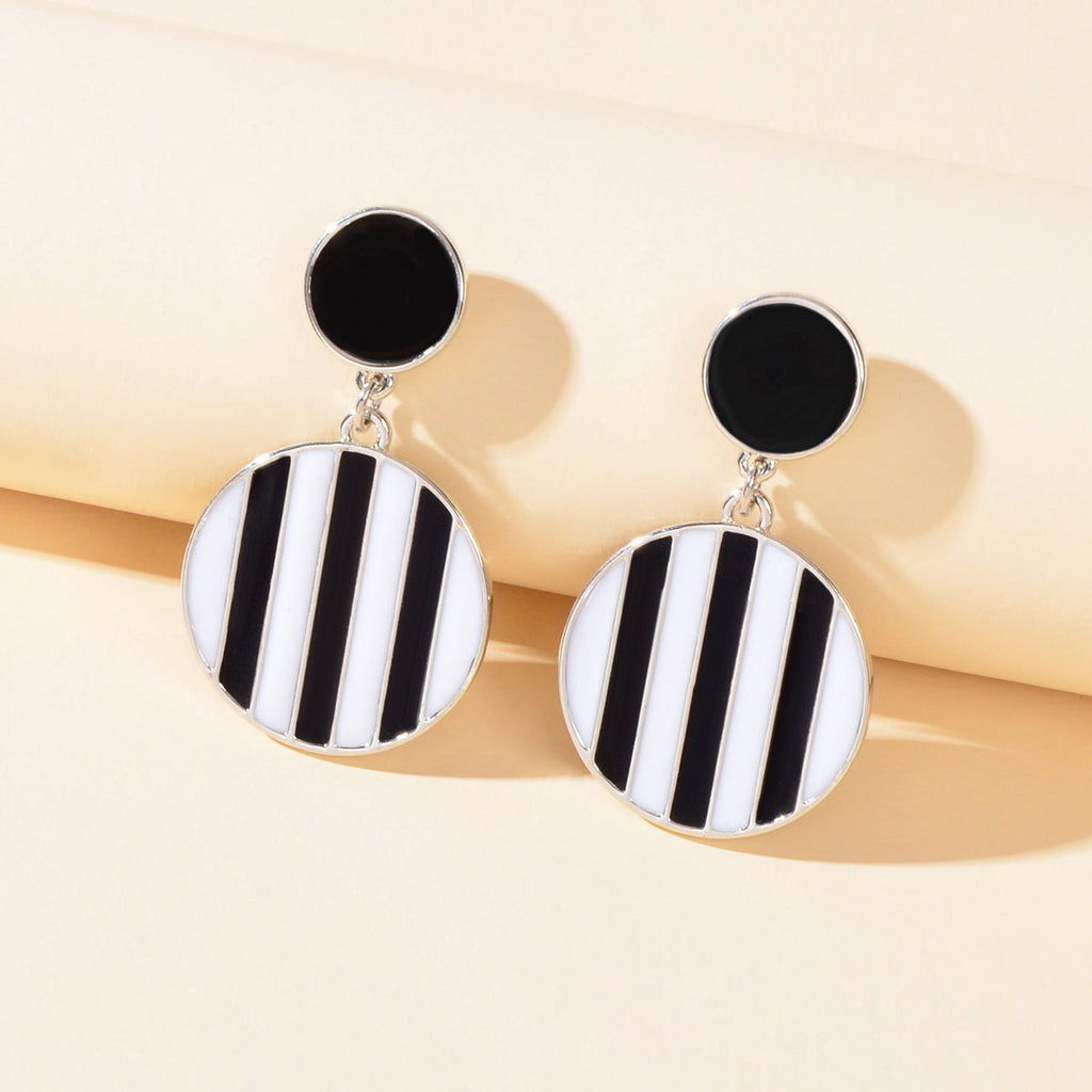 Retro Black White Enamel Round Dangle Hypoallergenic Party Earrings Jewellery