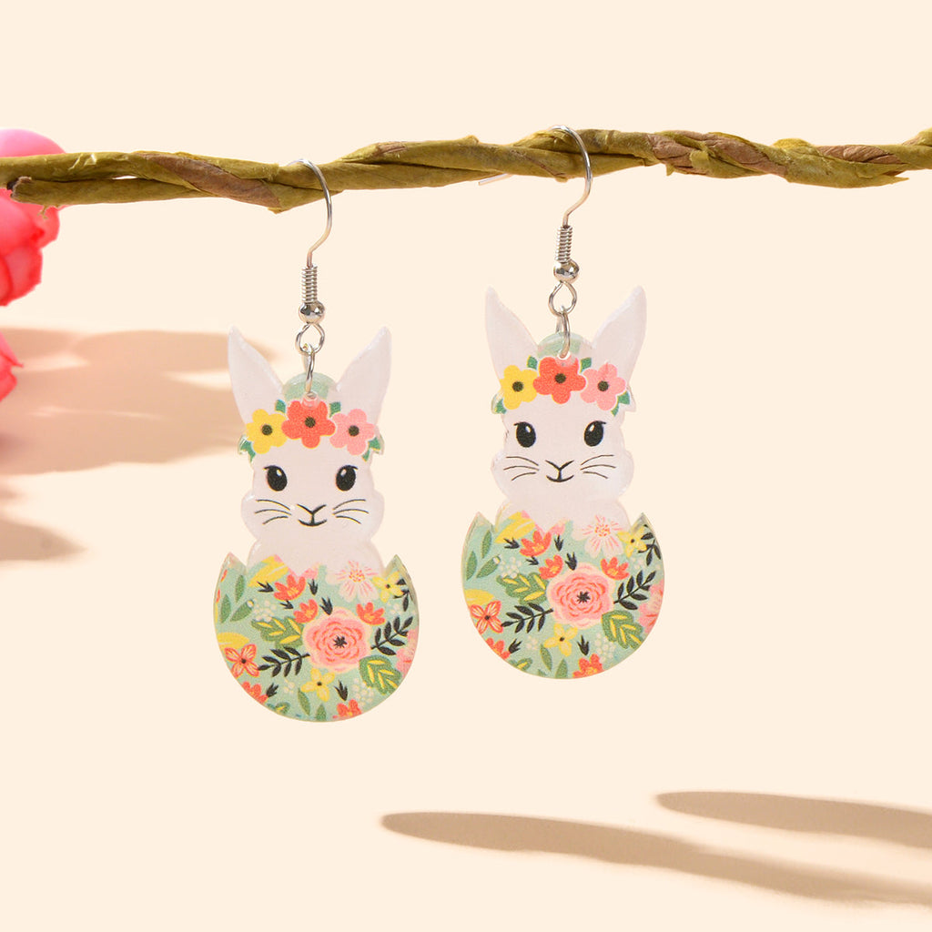 1 Pair Novelty Trendy Easter Bunny Eggs Earrings Bohemian Rabbit Ear Jewellery