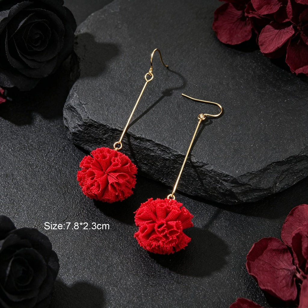 Red Flower Ball Drop Dangle Earrings Beautiful Women Girls Accessories Jewellery