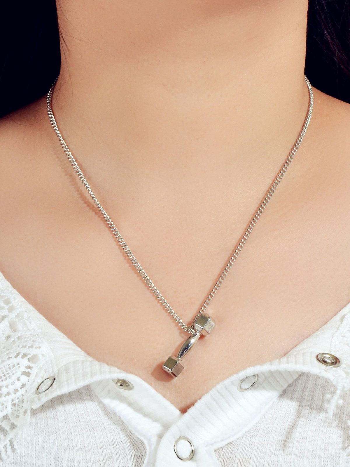 Party Decoration Silver Chain Dumbbell Charm Necklace Minimalist Punk Jewellery