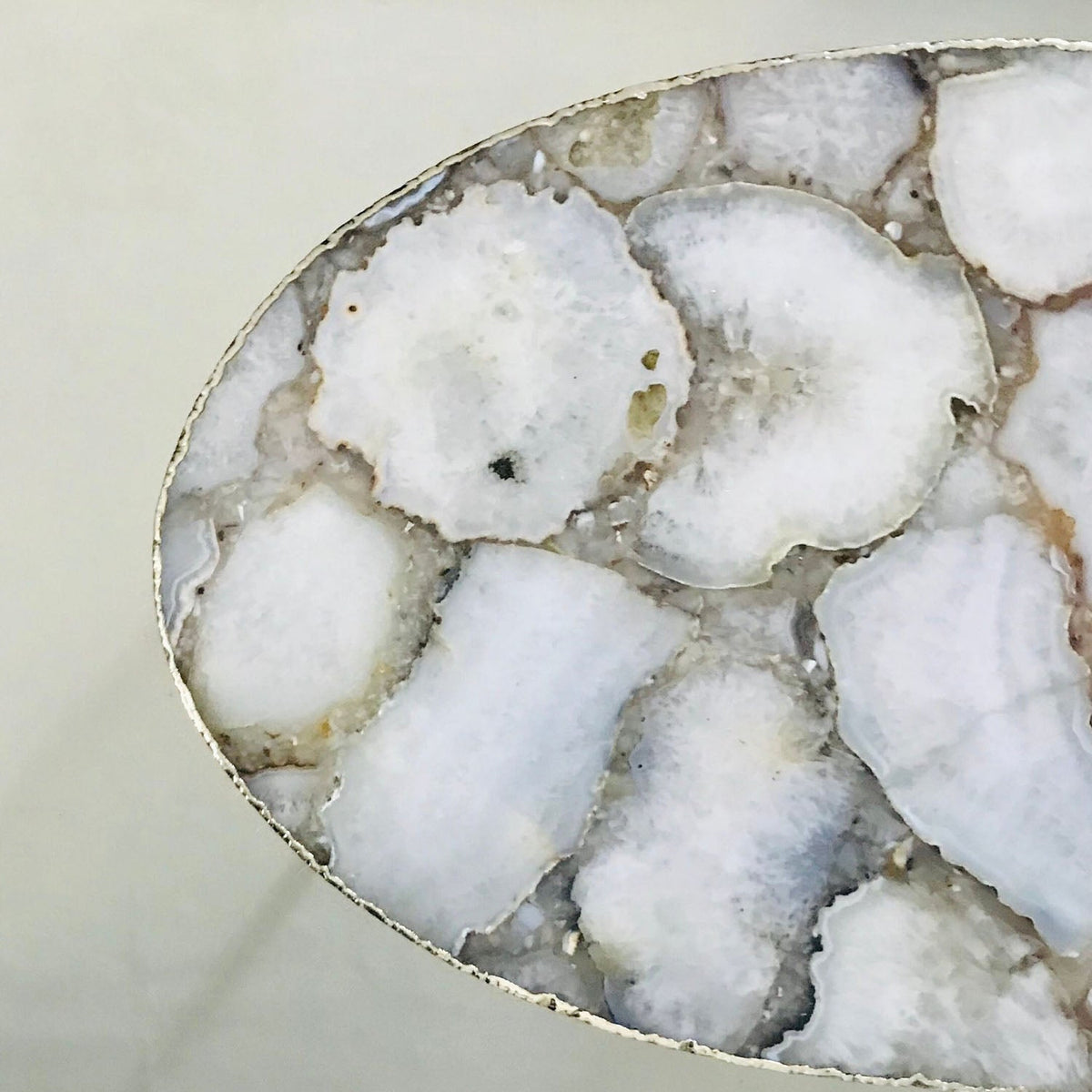 White Agate Oval Coffee Table, 24" x 14" Organic Edge
