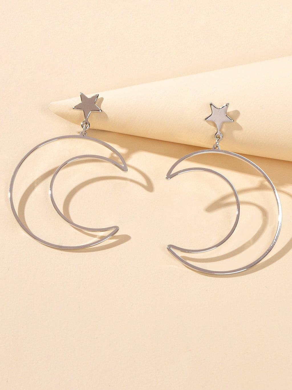 Trendy Minimalist Jewellery Gold Silver Star Moon Dangle Earrings Accessories