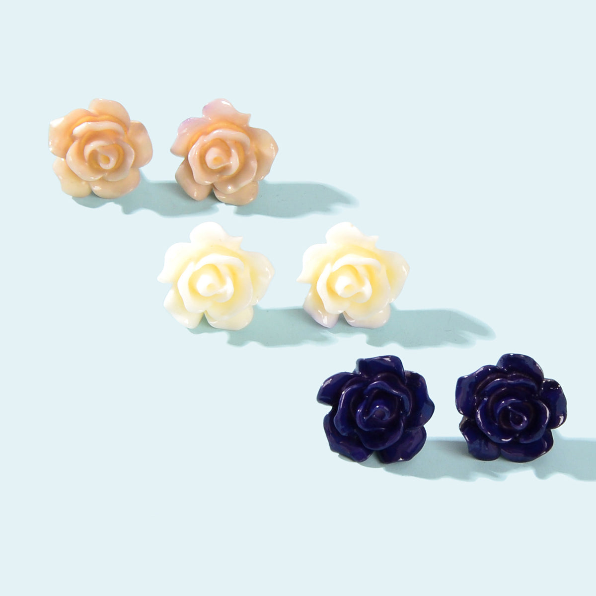 3pairs Colorful Resin Rose Flower Earrings Ear Stud Piercing Cartilage Jewellery