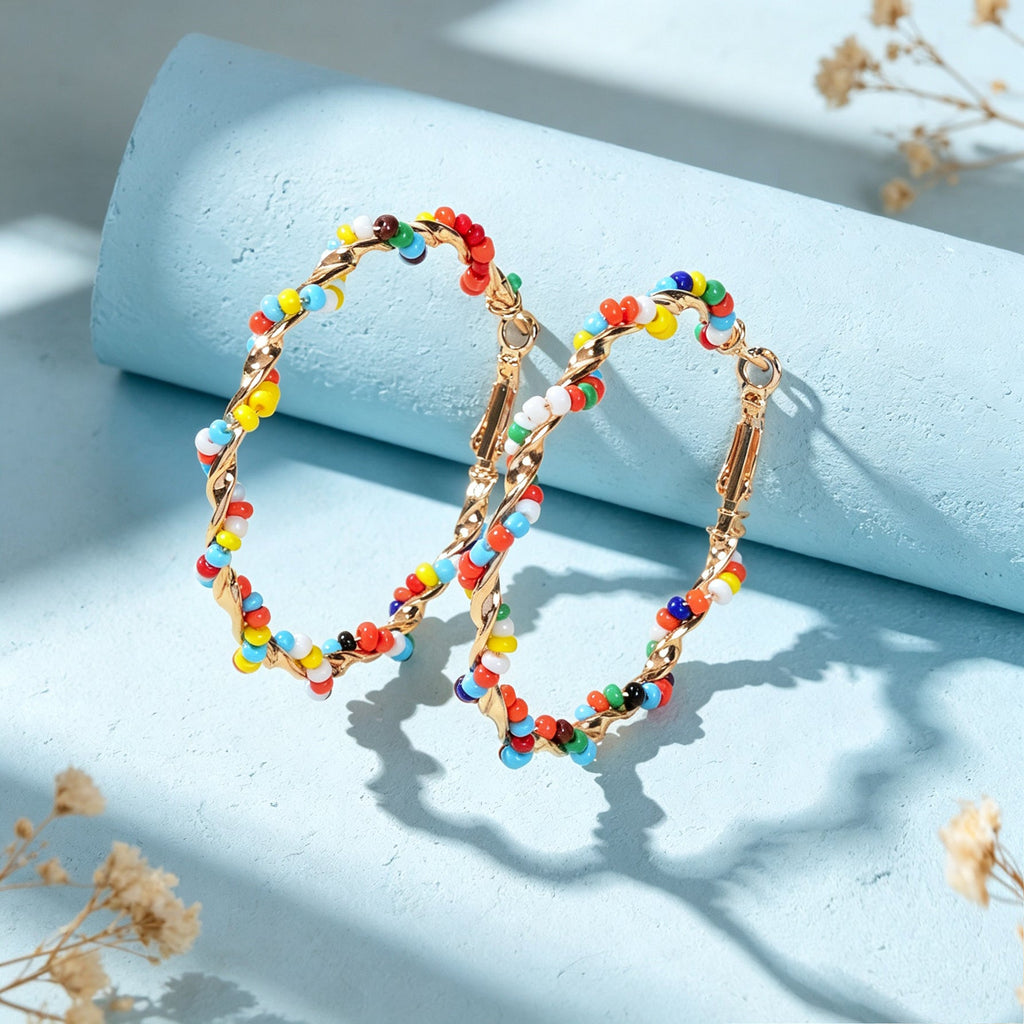 Bohemian Jewellery Seed Beads Decor Handmade Big Hoop Earrings Tribal Ethnic