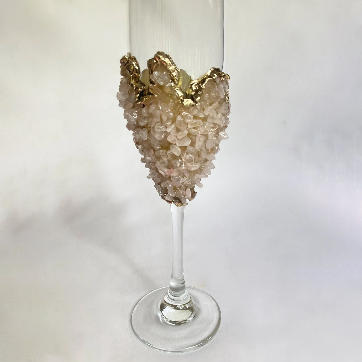 Crystal Champagne Glasses with Rose Quartz Agate – Set of 1 or 2, 7 oz
