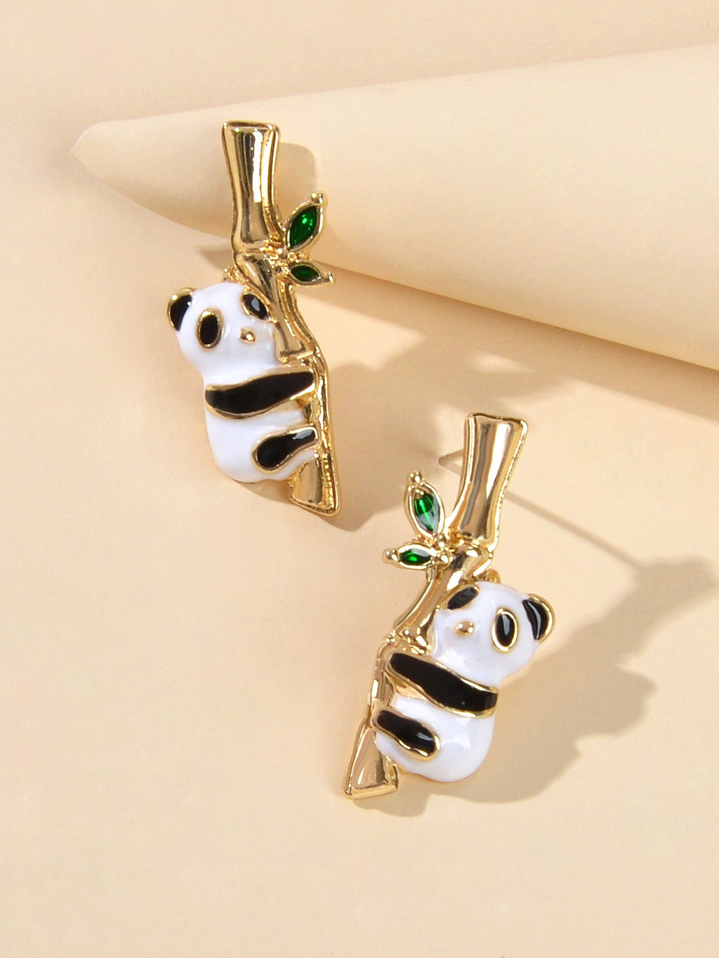 Lovely Gold Bamboo White Black Enamel Panda Stud Earrings Dainty Women Girl Gift