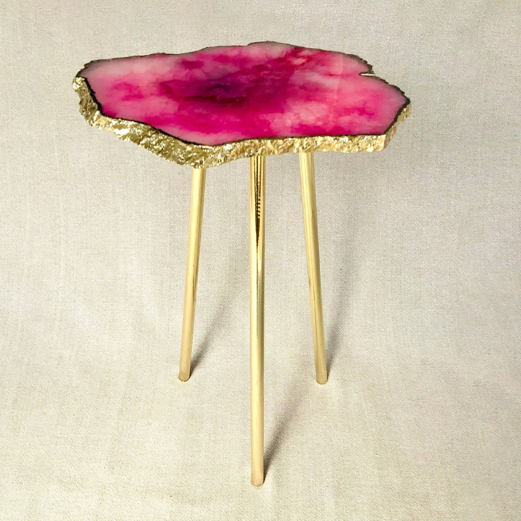 Small Pink Agate Side Table, 11" x 7" Organic Edge