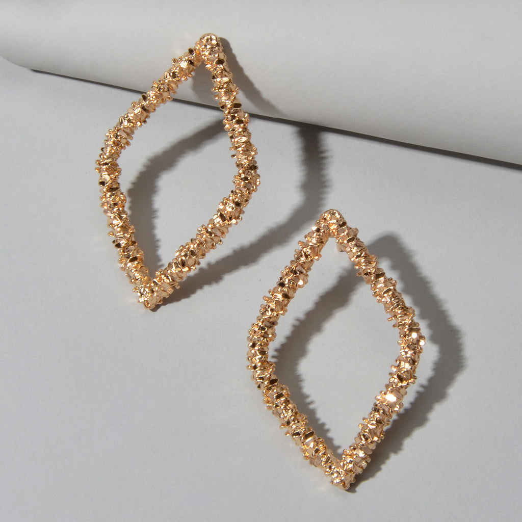 Trendy Gold Plated Rhombus Geometric Pierced Stud Earrings for Women Girls Gift