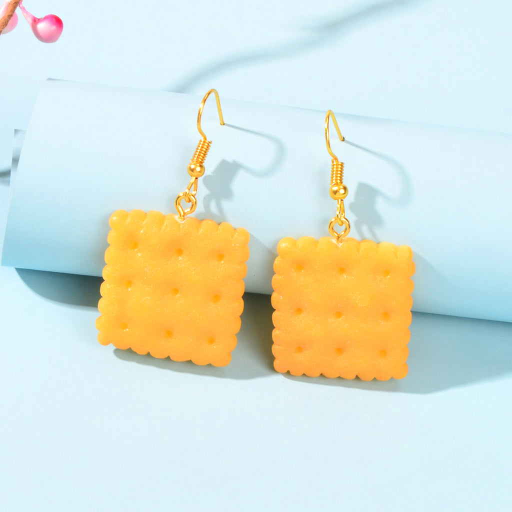 Orange Resin Biscuit Dangle Hook Bikkie Earrings Girl Cute Funny Food Jewellery