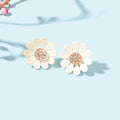 Romantic Chic Rhinestone Decoration White Flower Stud Earrings Sweet Jewellery