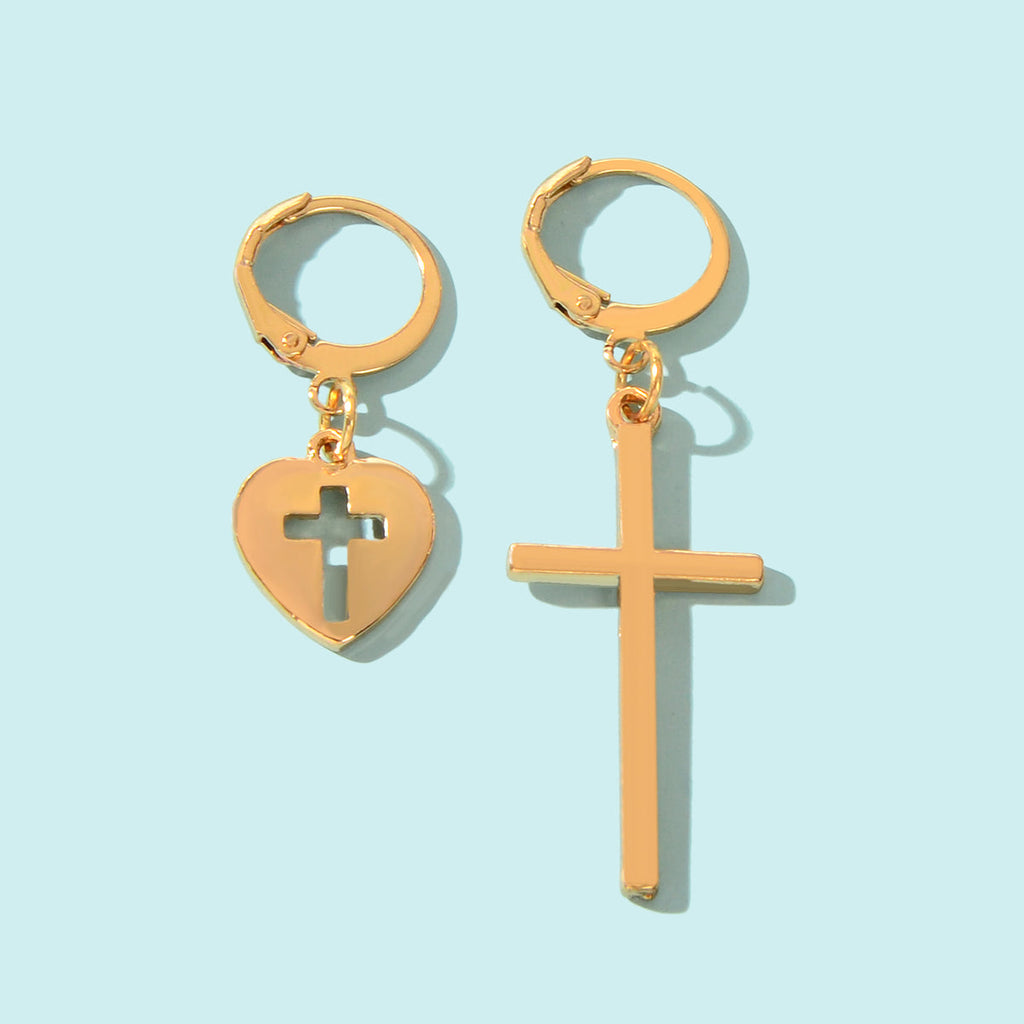 Women Girls Cross Love Heart Shaped Huggie Earrings Christmas Gift Jewellery