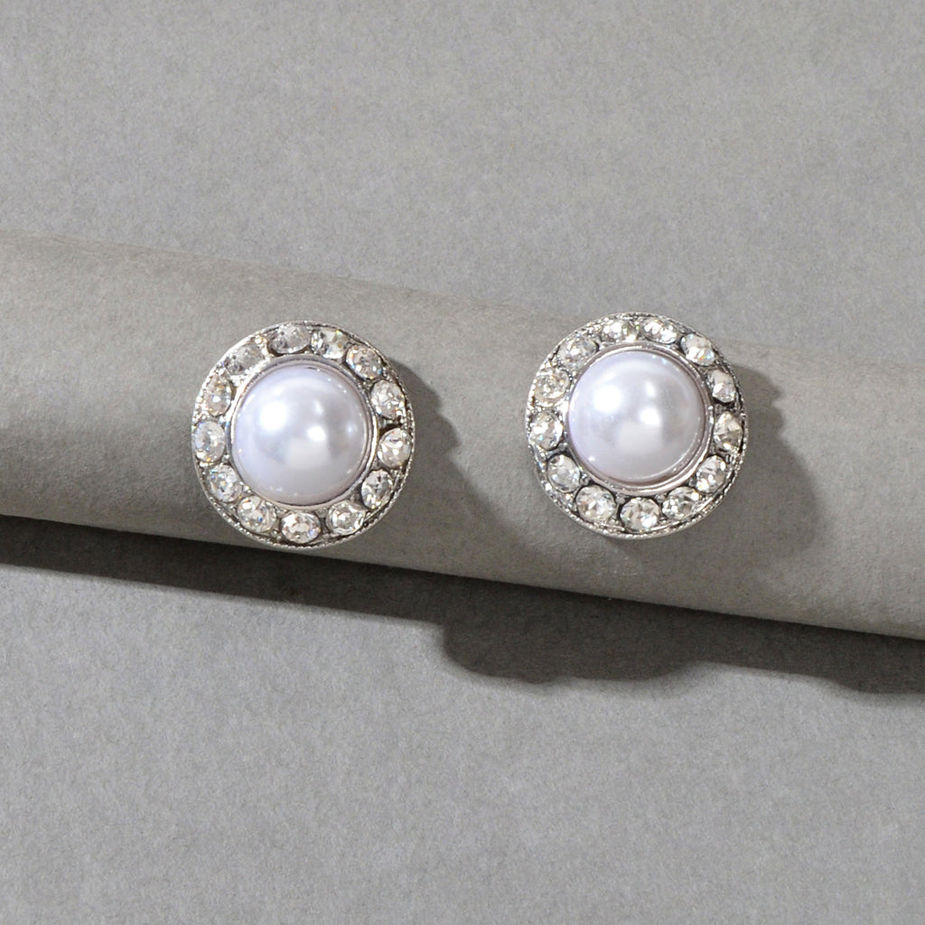 Elegant Sparkling Pearl Cubic Zirconia Round Stud Bridal Wedding Gift Earrings