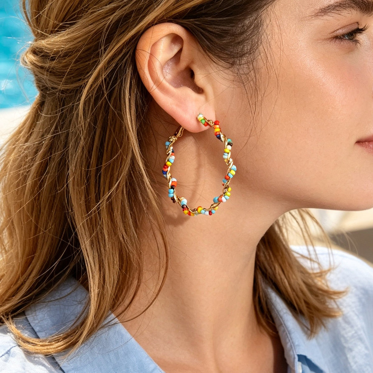 Bohemian Jewellery Seed Beads Decor Handmade Big Hoop Earrings Tribal Ethnic