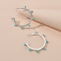 Designer Stylish Blue Hotpink Beads Silver Circle C Hoop Huggie Stud Earrings