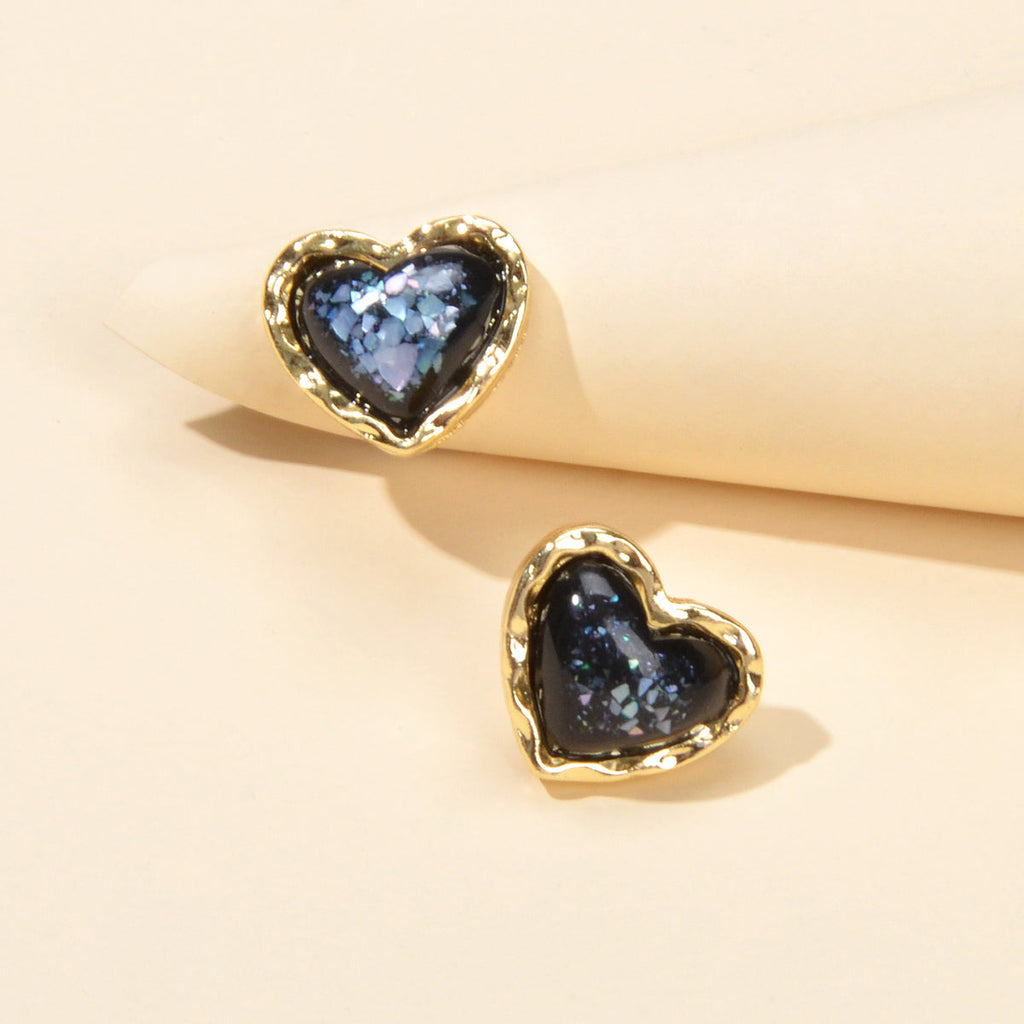 Exquisite Lightweight White Black Resin Heart Stud Earrings Valentine Jewellery