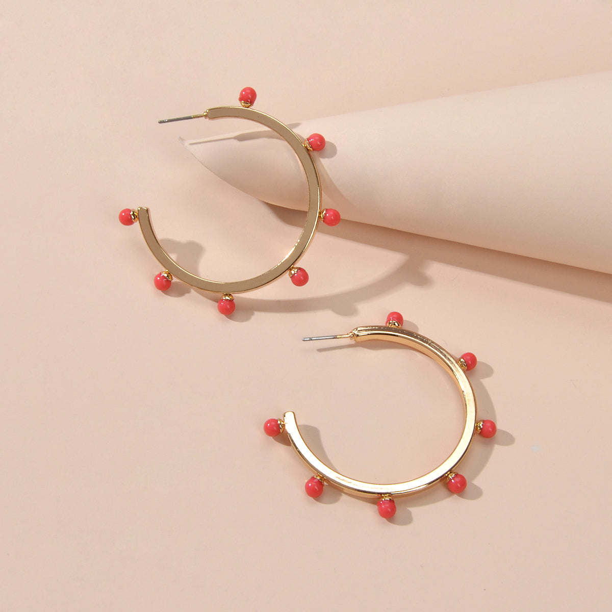 Designer Stylish Blue Hotpink Beads Silver Circle C Hoop Huggie Stud Earrings