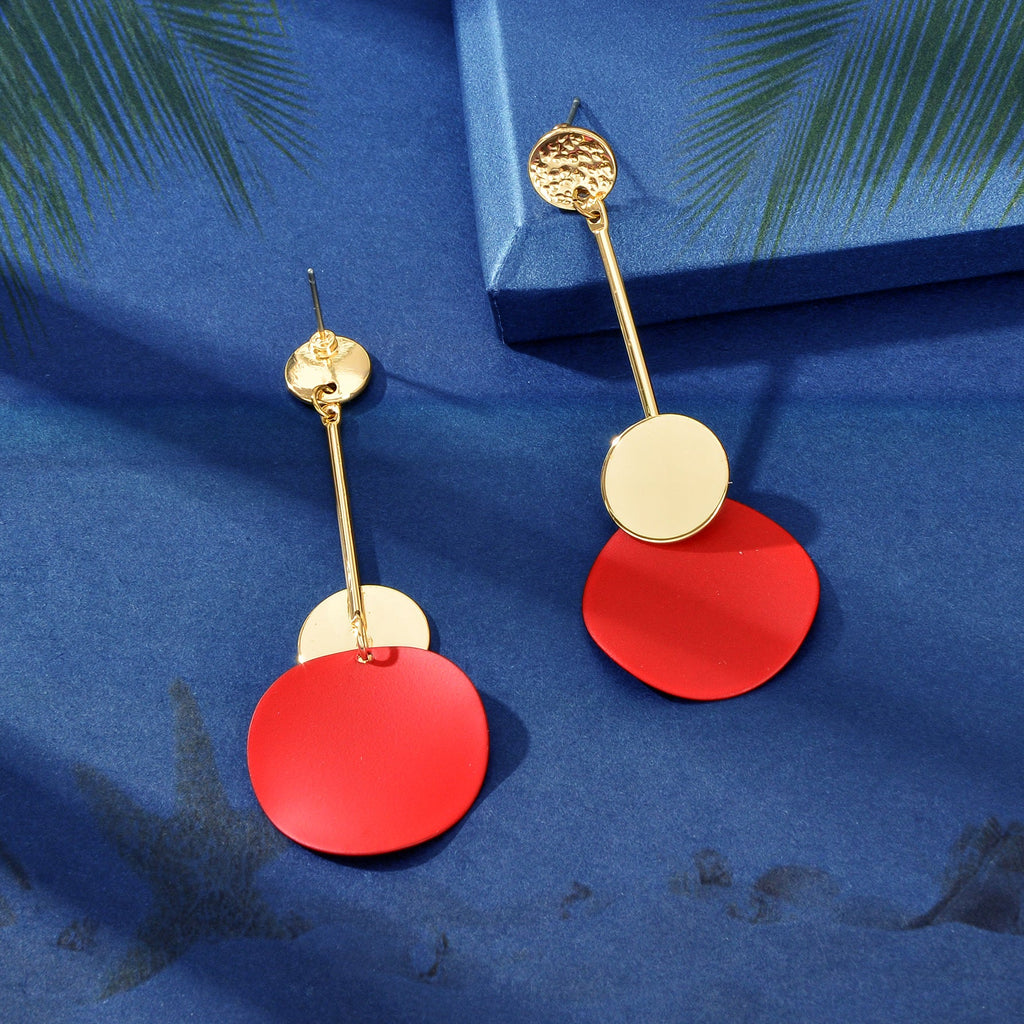 Gold Metal Red Green Geometric Chandelier Pendant Earrings for Women Teens Girls