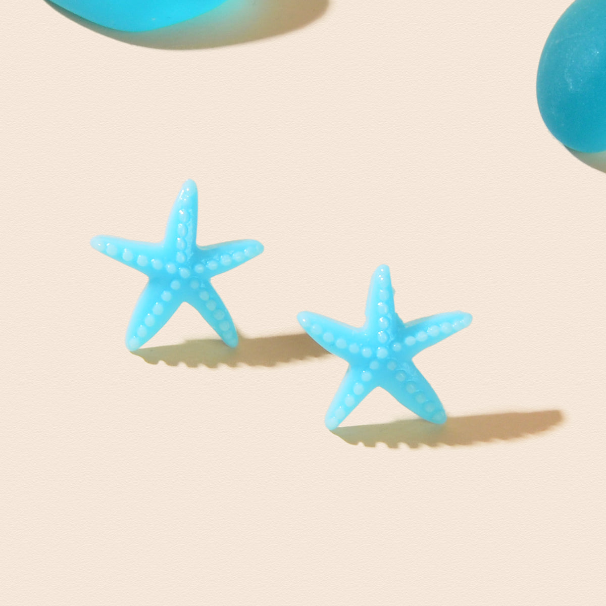 Ocean Beach Tribal Chic Blue Resin Starfish Stud Earrings Holiday Sea Jewellery