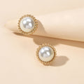 Women Dainty Gifts Gold Silver Plated Pearl Round Stud Wedding Bridal Earrings