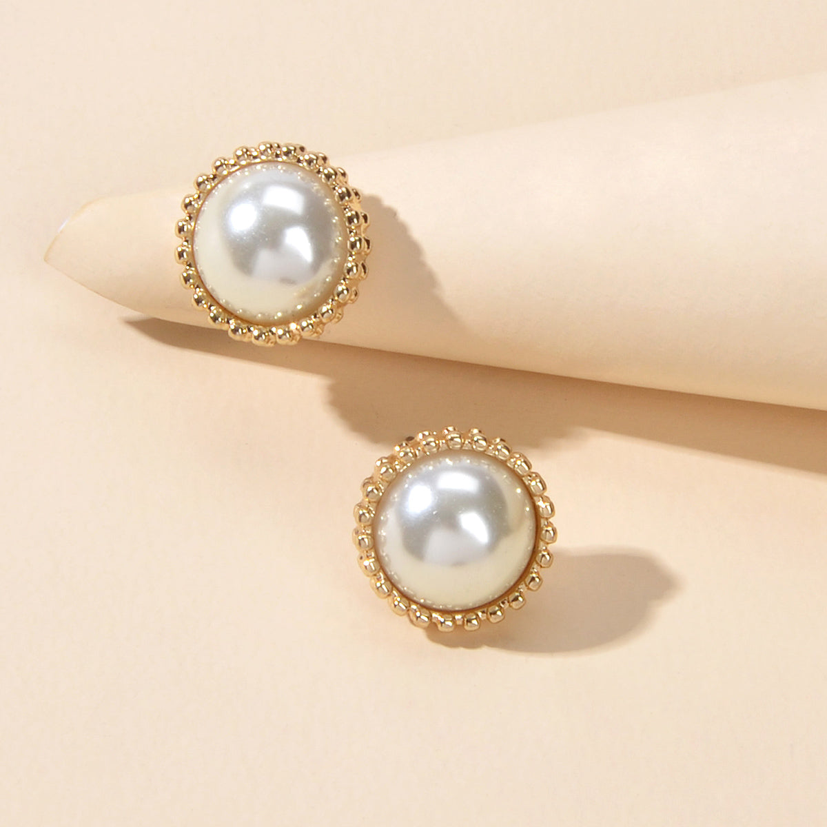 Women Dainty Gifts Gold Silver Plated Pearl Round Stud Wedding Bridal Earrings