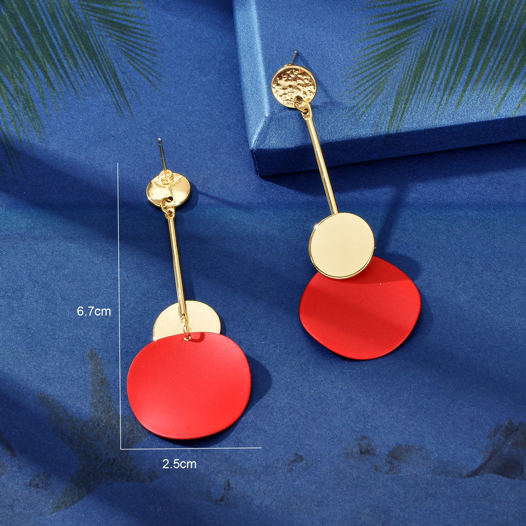 Gold Metal Red Green Geometric Chandelier Pendant Earrings for Women Teens Girls
