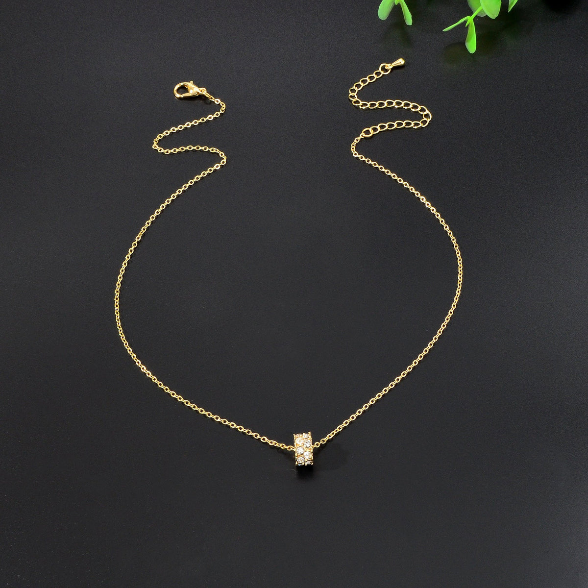 Luxurious Jewellery Gold Silver Chain Rhinestone Cylinder Necklace Accessories