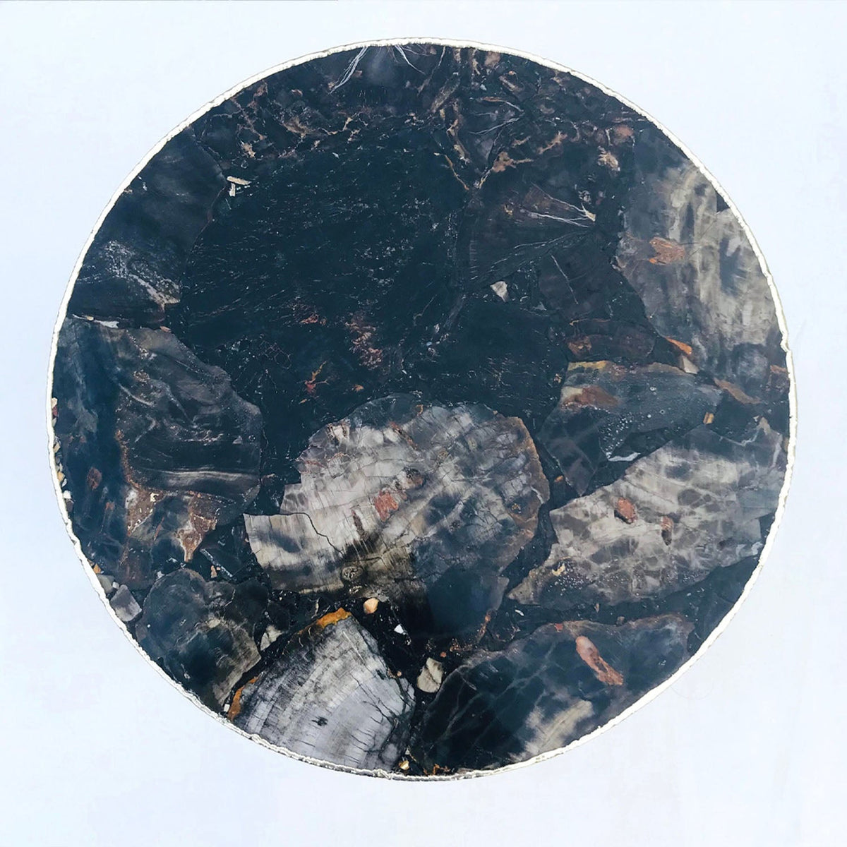 Black Petrified Wood Side Table, Round Top