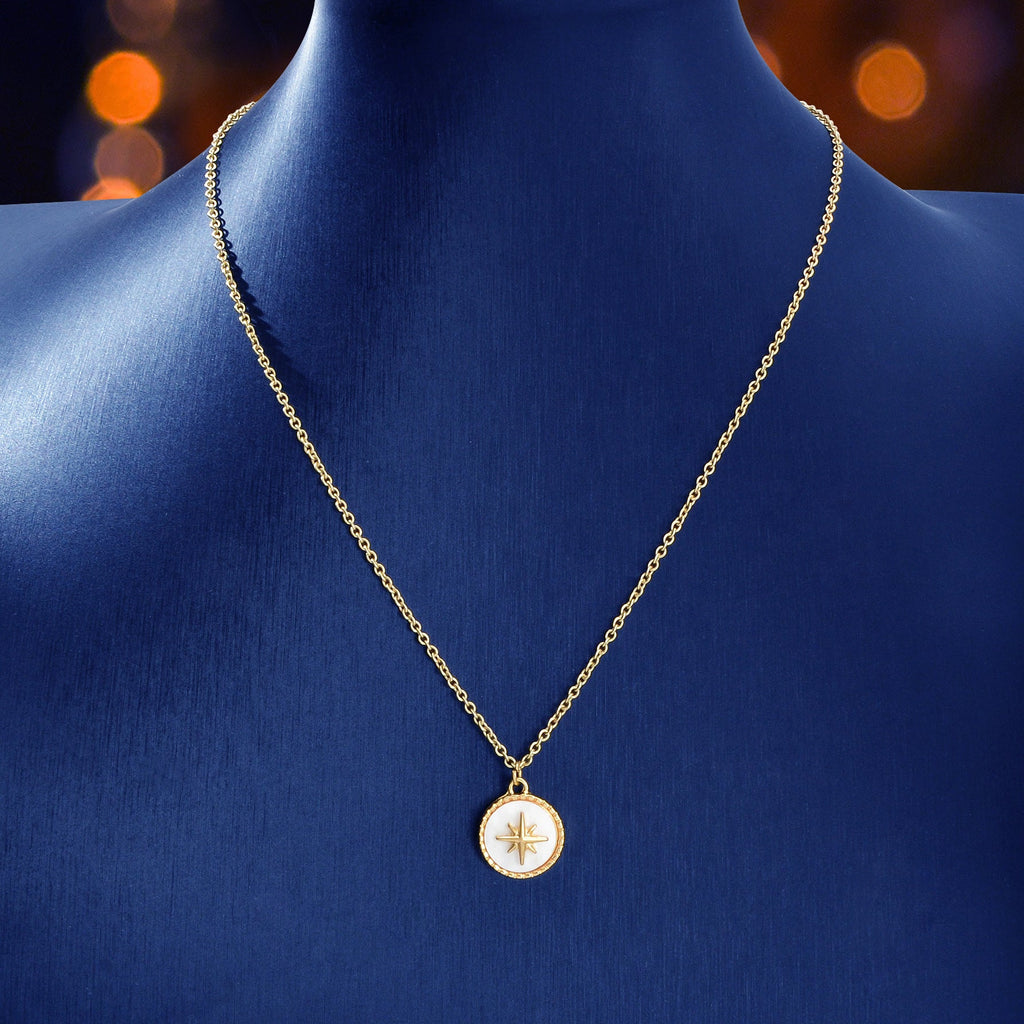 Gold Star White Round Charm Necklace Girl's Party Gift Starlights Disc Jewellery
