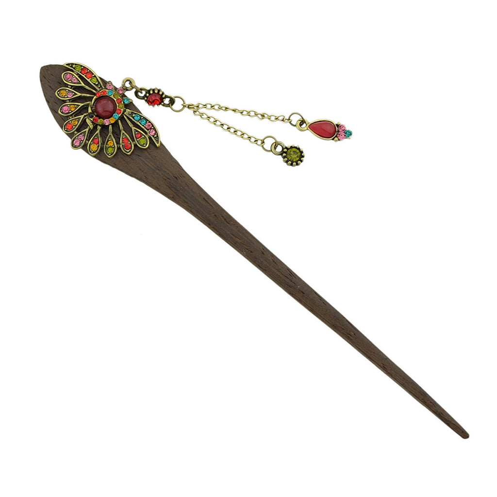 Traditional Style Colorful Rhinestone Peacock Hair Sticks Women Hair Accessories