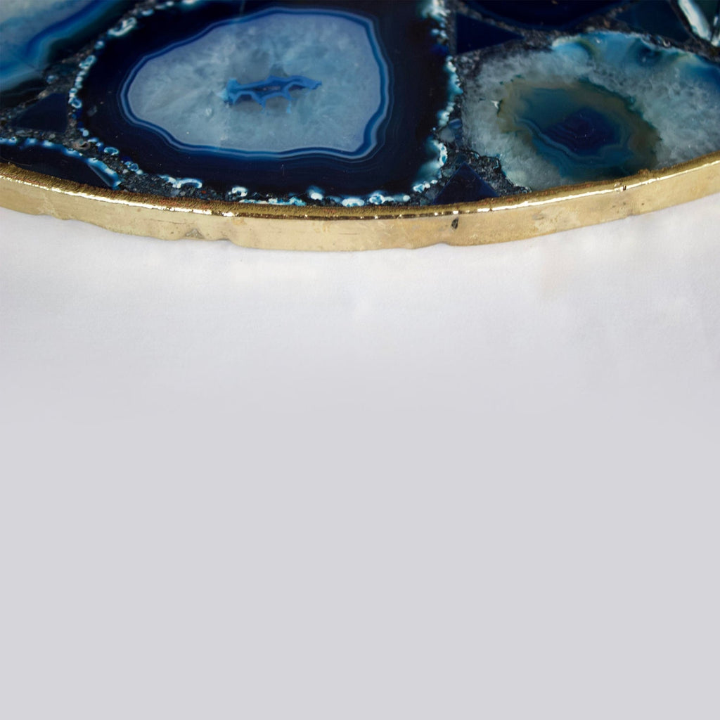 Blue Agate Round Serving Tray with Brass Handles