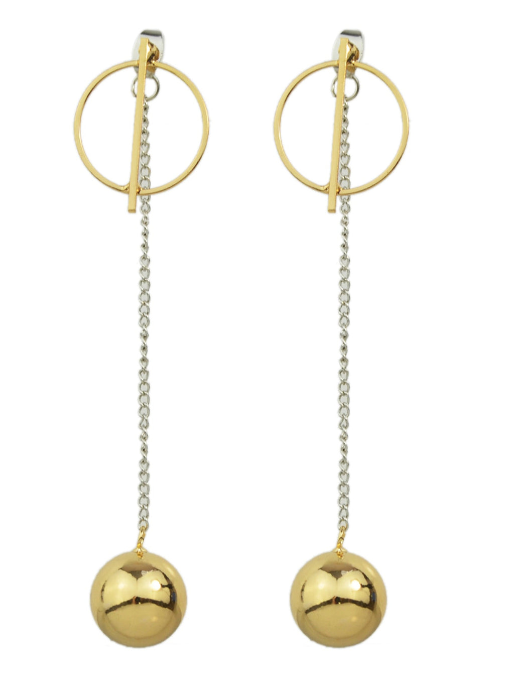 Long Silver Chain Gold Circle Ball Charm Earrings Ear Jacket Party Decoration