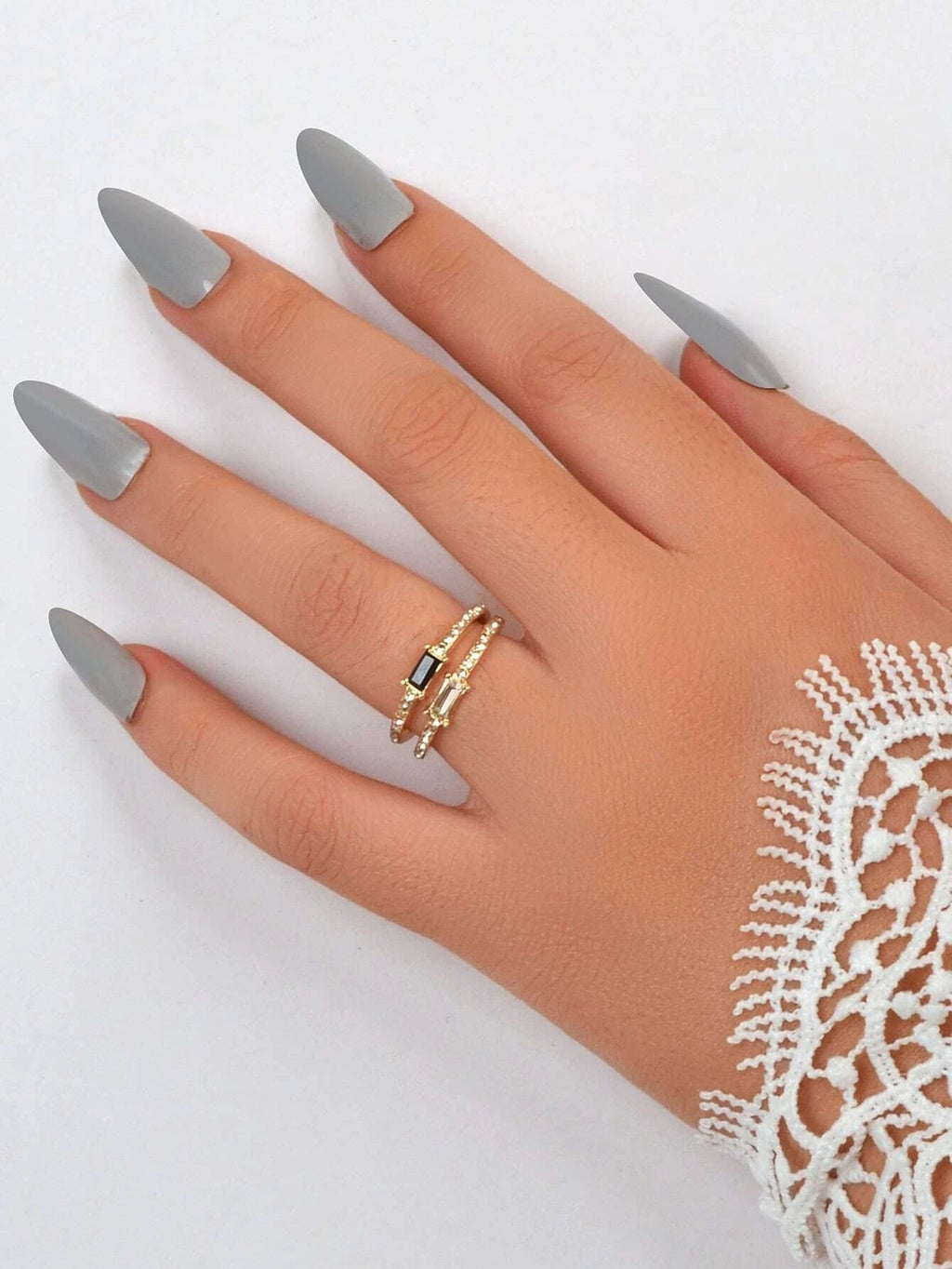 Stackable 2 pcs Wedding Promise Rhinestone Multiple Engagement Finger Rings set