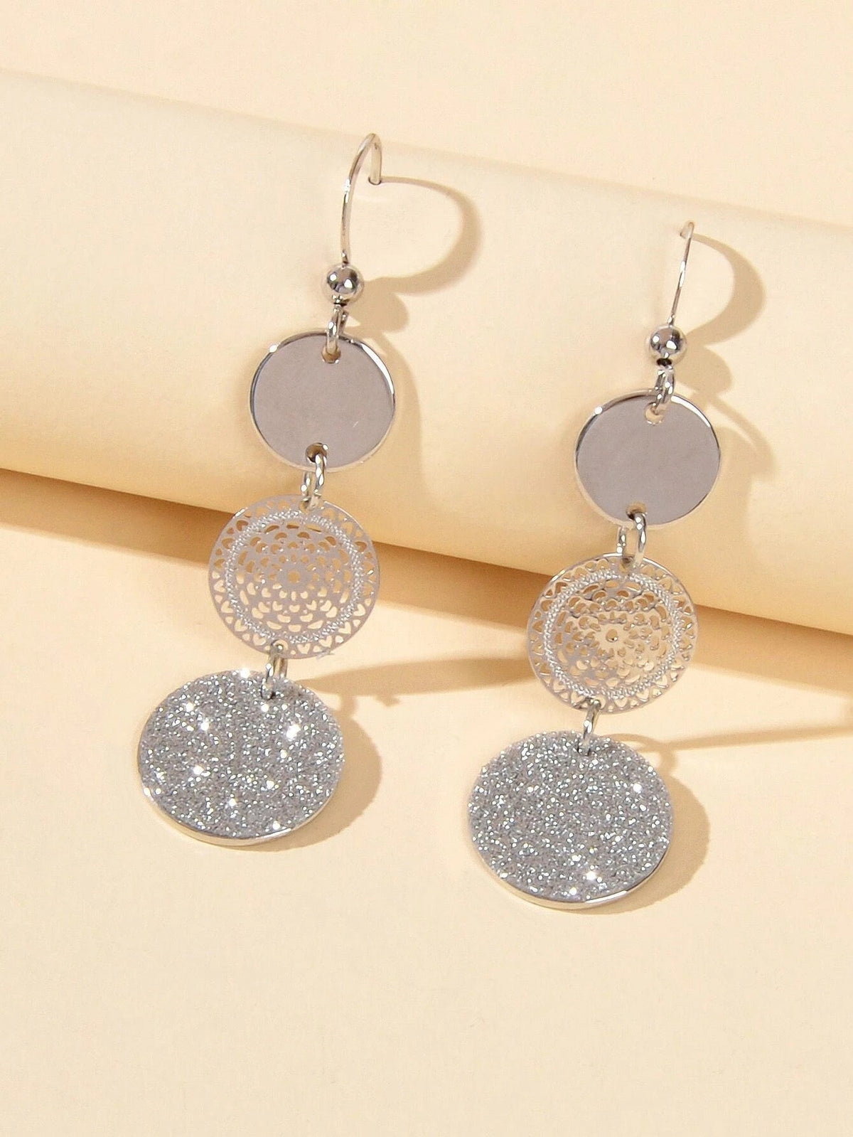 Chic Triple Round Disc Pendants Earrings Stylish Dangling Ear Jewelry Girls Gift