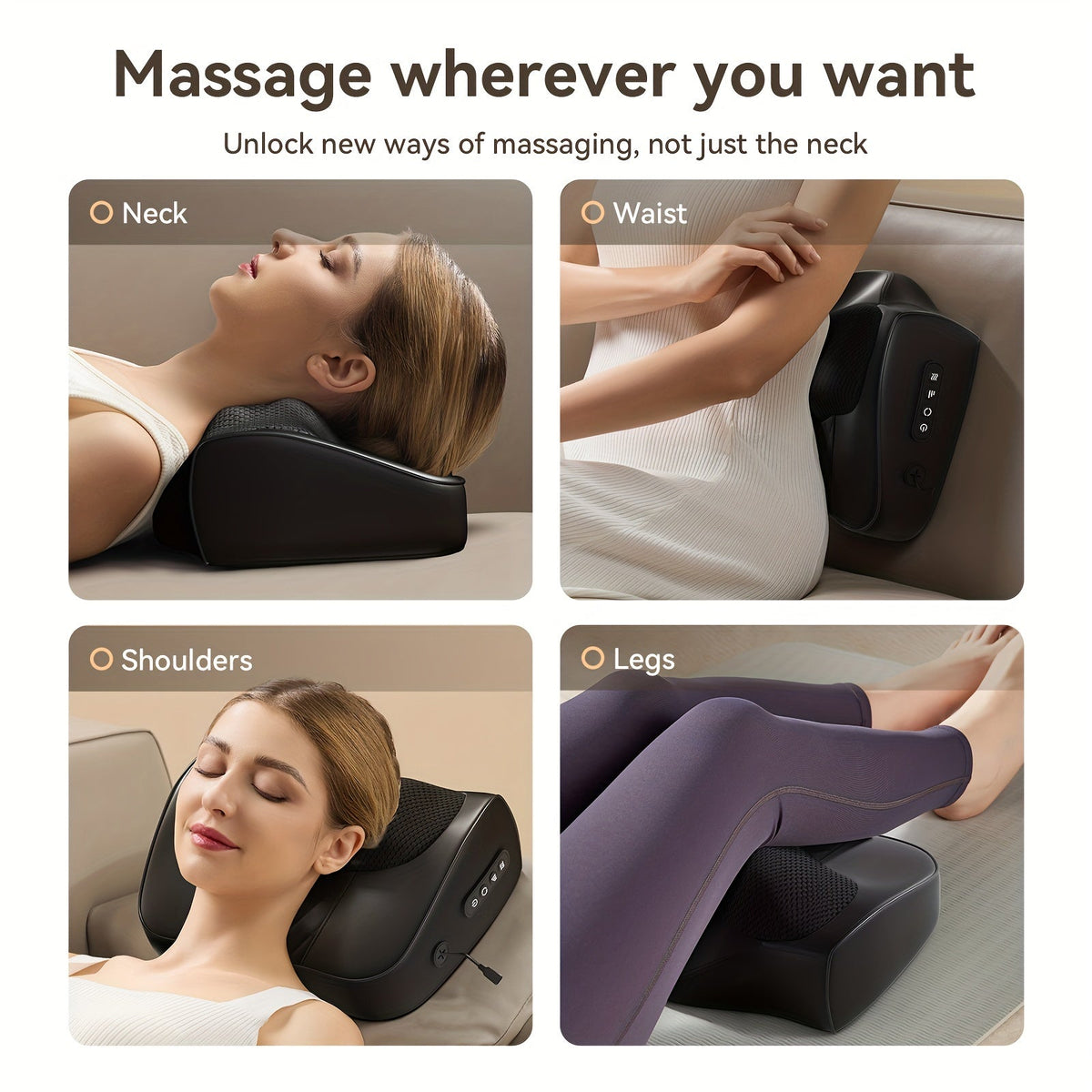 Cordless 3D Kneading Massage Pillow with Heat(Black)