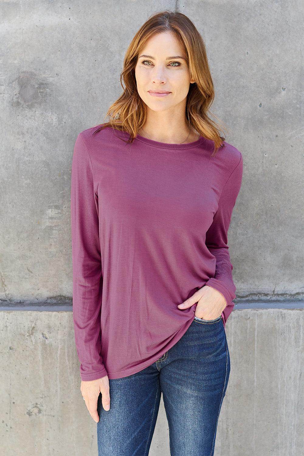 Basic Bae Full Size Round Neck Long Sleeve Top for Women - n/a at Dealshubindia